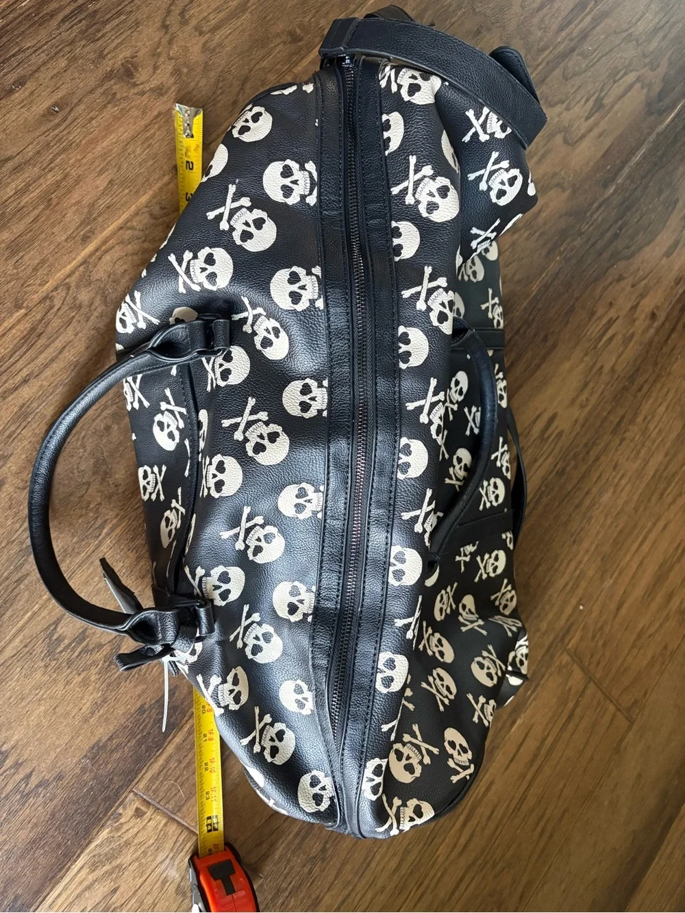 Betsey Johnson Black and Cream Skull-Print Duffel Tote